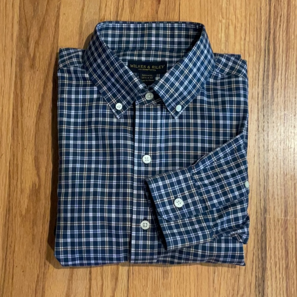 Wilkes & Riley: SHIRT - Blue Multi Plaid, Tailored Fit 16 1/2 x 33 Supima